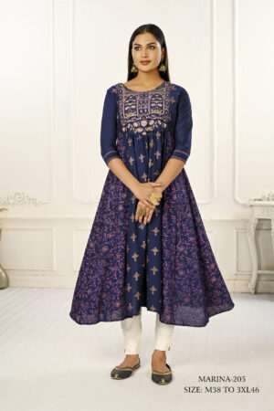 Purple Cotton With Handprint Embroidered Kurtis - BUYON