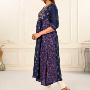 Purple Cotton With Handprint Embroidered Kurtis - BUYON