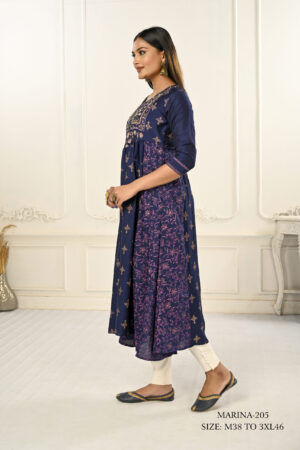 Purple Cotton With Handprint Embroidered Kurtis - BUYON