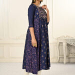 Purple Cotton With Handprint Embroidered Kurtis - BUYON