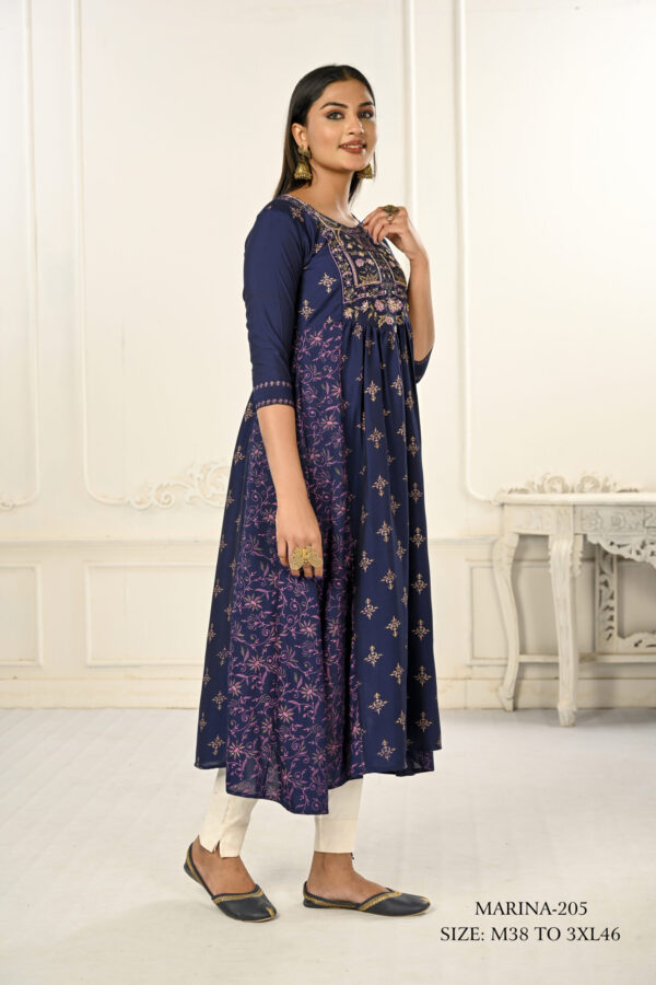 Purple Cotton With Handprint Embroidered Kurtis - BUYON