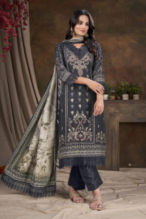 Blue Digital Print Embroidered Work Salwar Kameez - BUYON