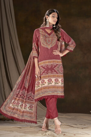 Orange Muslin Digital Print Embroidered Work Salwar Kameez