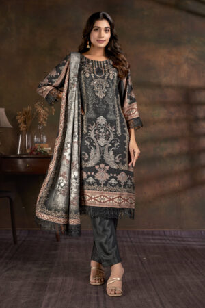 Digital Print Embroidered Work Black Salwar Kameez - BUYON