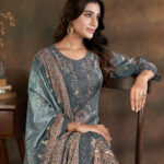 Teal Blue Digital Print Embroidered Work Salwar Kameez - BUYON