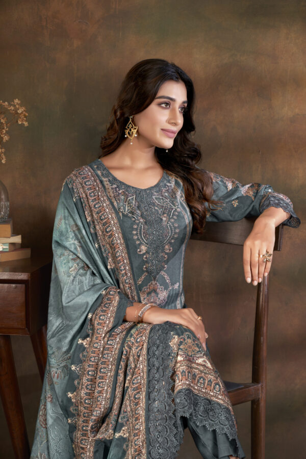 Teal Blue Digital Print Embroidered Work Salwar Kameez - BUYON