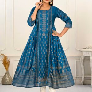 Blue Cotton With Handprint Embroidered Kurtis - BUYON