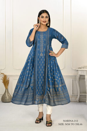 Blue Cotton With Handprint Embroidered Kurtis - BUYON