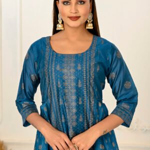 Blue Cotton With Handprint Embroidered Kurtis - BUYON