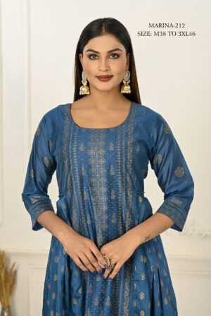 Blue Cotton With Handprint Embroidered Kurtis - BUYON