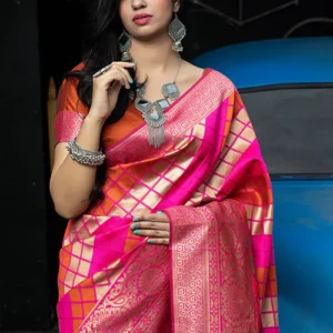 Pink Banarasi Weaving Silk Exclusive Saree - BUYON