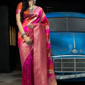 Pink Banarasi Weaving Silk Exclusive Saree - BUYON