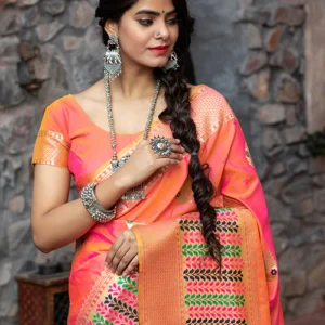 Pink Banarasi Weaving Silk Exclusive Saree - BUYON