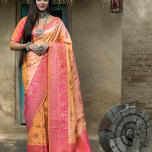 Orange Banarasi Weaving Silk Exclusive Saree - BUYON