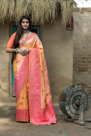 Orange Banarasi Weaving Silk Exclusive Saree - BUYON