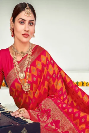 Pink Banarasi Silk With Zari Weaving Silk Exclusive Saree