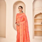 Peach Banarasi Silk Saree With Patola Weaving Silk - BUYON