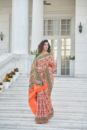 Orange Zari Work Patola Weaving Silk Saree - BUYON