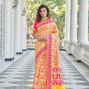 Yellow Zari Work Patola Weaving Silk Saree - BUYON