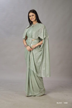 Green Saree Shimmer Georgettes With Designed Embroidery - BUYON