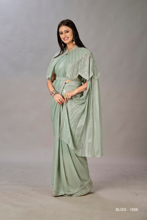 Green Saree Shimmer Georgettes With Designed Embroidery - BUYON