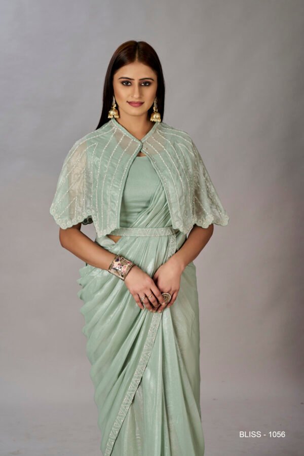 Green Saree Shimmer Georgettes With Designed Embroidery - BUYON