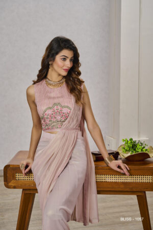 Pink Shimmer Georgettes Embroidery Saree - BUYON