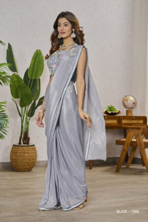 Grey Shimmer Georgettes Material With Exquisite Embroidery Saree