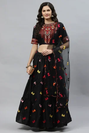 Beautiful Cotton Multi Embroidered Work Lehenga Choli