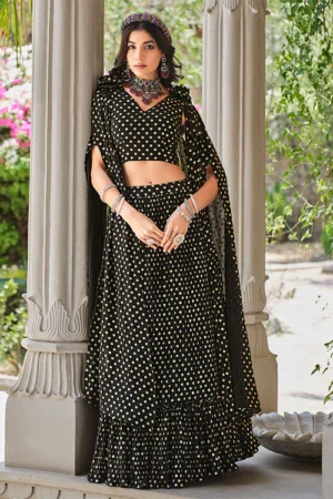 Plus Size Brown Georgette Lehenga Choli - BUYON