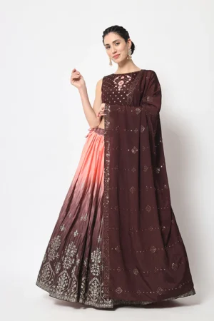 Brown Printed Work Ethnic Lehenga Choli - BUYON