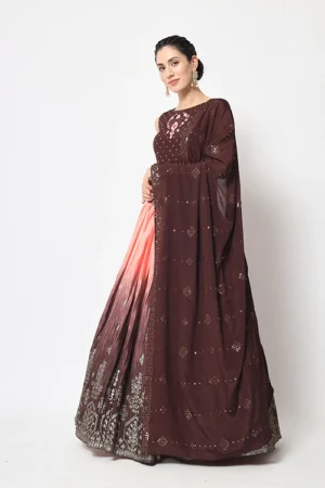 Brown Printed Work Ethnic Lehenga Choli - BUYON