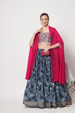 Ethnic Wear Navy Blue Printed Lehenga Choli - BUYON