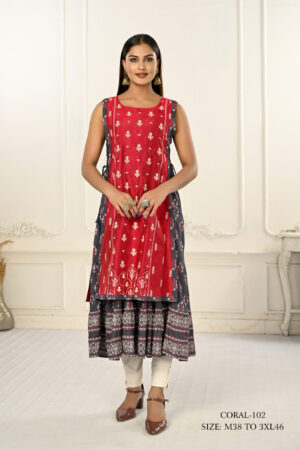 2 Layered Inner Cotton And Outward Jacket Chanderi Kurti