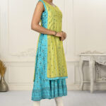 Cotton And Outward Jacket Chanderi Kurti (Liril green & Turquoise)