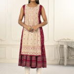 Cotton And Outward Jacket Chanderi Kurti (Cream & Crimson Red)