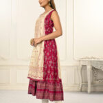 Cotton And Outward Jacket Chanderi Kurti (Cream & Crimson Red)