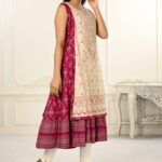 Cotton And Outward Jacket Chanderi Kurti (Cream & Crimson Red)