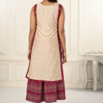 Cotton And Outward Jacket Chanderi Kurti (Cream & Crimson Red)