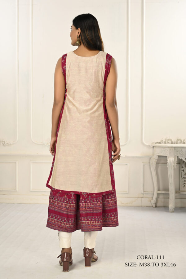 Cotton And Outward Jacket Chanderi Kurti (Cream & Crimson Red)