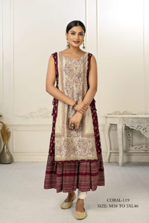 2 Layered Inner Cotton And Outward Jacket Chanderi Kurti - Cream And Maroon