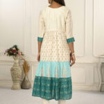 Cream And Blue Cotton Kurtis With Handprint And Light Embroidery