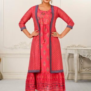 Red Cotton Kurti With Handprint And Light Embroidery