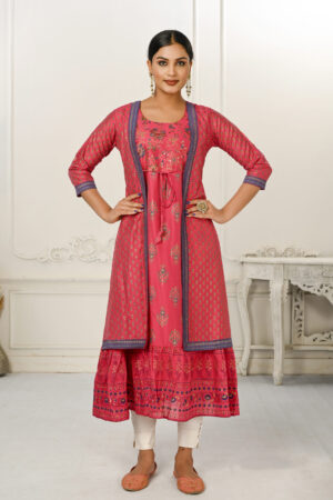 Red Cotton Kurti With Handprint And Light Embroidery