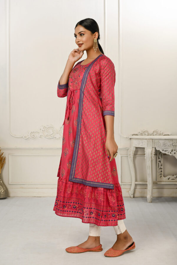 Red Cotton Kurti With Handprint And Light Embroidery