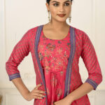 Red Cotton Kurti With Handprint And Light Embroidery