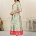 Light Green Cotton Handprint Embroidered Kurtis - BUYON