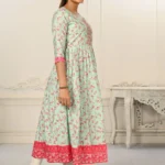 Light Green Cotton Handprint Embroidered Kurtis - BUYON