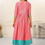 Pink Cotton Handprint Embroidered Kurtis - BUYON