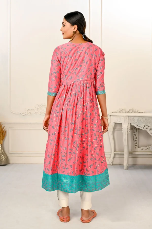 Pink Cotton Handprint Embroidered Kurtis - BUYON